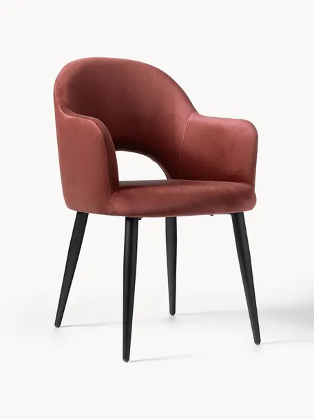 Zamatová stolička s opierkami Rachel, Zamatová hrdzavočervená, Š 55 x H 65 cm