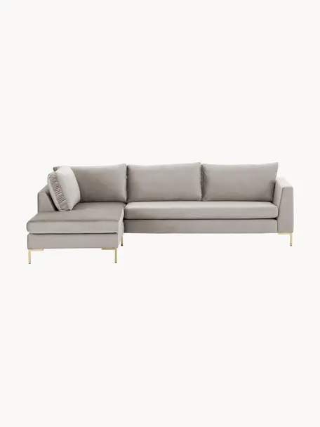 Sofa narożna z aksamitu Luna, Tapicerka: aksamit (poliester) Dzięk, Nogi: metal galwanizowany, Greige aksamit, S 280 x G 184 cm, lewostronna