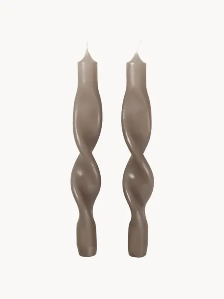 Chandelle Twist, 2 pièces, Cire, Taupe, haut. 23 cm