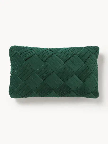 Housse de coussin 30x50 en velours texturé Sina, Velours (100 % coton), Vert foncé, larg. 30 x long. 50 cm