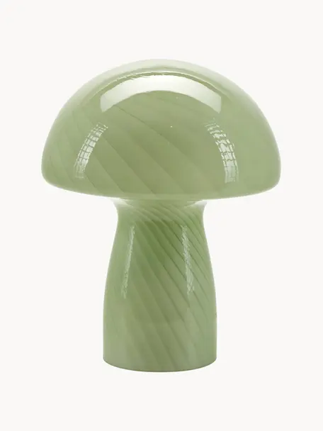 Lámpara de mesa pequeña de vidrio Mushroom, Lámpara: vidrio, Cable: plástico, Verde claro, Ø 19 x Al 23 cm