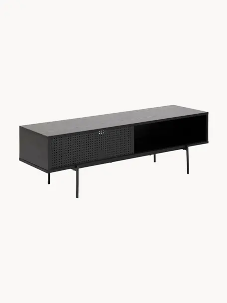 TV-Konsole Angus, Korpus: Mitteldichte Holzfaserpla, Füße: Metall, pulverbeschichtet, Holz, schwarz lackiert, B 140 x H 45 cm