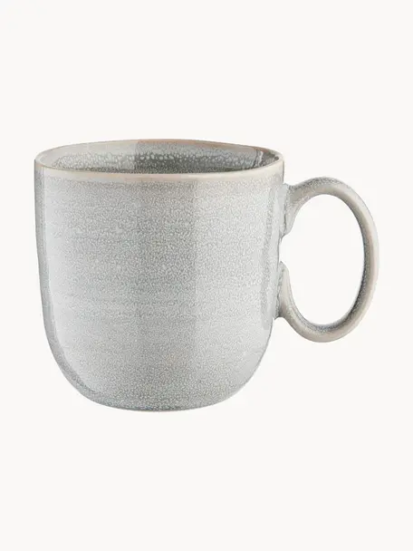 Grandes tasses à thé artisanales Manor, 4 pièces, Grès cérame, Gris clair avec bordure beige, Ø 10 x haut. 10 cm, 450 ml
