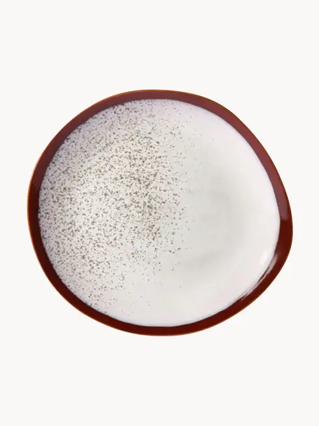 Ručně vyrobené mělké talíře 70's, 2 ks, Kamenina, Červená, bílá, Ø 29 cm