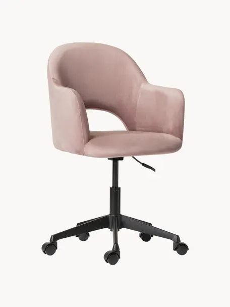 Krzesło biurowe z aksamitu z podłokietnikami Rachel, obrotowe, Tapicerka: aksamit (wysokiej jakości, Nogi: metal malowany proszkowo, Brudnoróżowy aksamit, S 65 x G 68 cm