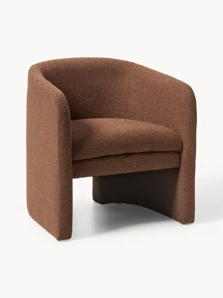 Fauteuil lounge en bouclette Mairo, Bouclette brun, larg. 68 x prof. 62 cm