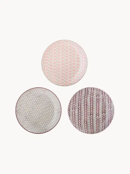 Assiettes à dessert artisanales Maya, 3 élém., Grès cérame, Blanc crème, vert, rose, lilas, Ø 22 cm