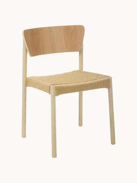 Holzstühle Danny mit Rattan-Sitzfläche, 2 Stück, Gestell: Massives Buchenholz, Sitzfläche: Papierrattan, Rückenlehne: Schichtholz mit Eschenfur, Buchenholz, Beige, B 52 x T 51 cm