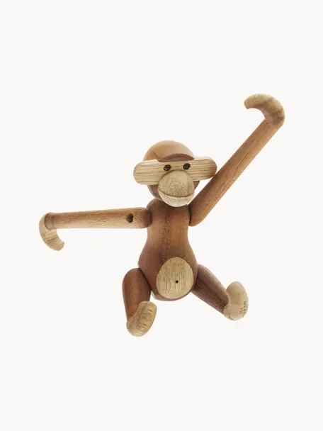 Figura decorativa de madera de teca artesanal Monkey, 10 cm, Madera de teca, madera de limba, barnizadas, certificado FSC, Marrón, An 10 x Al 10 cm