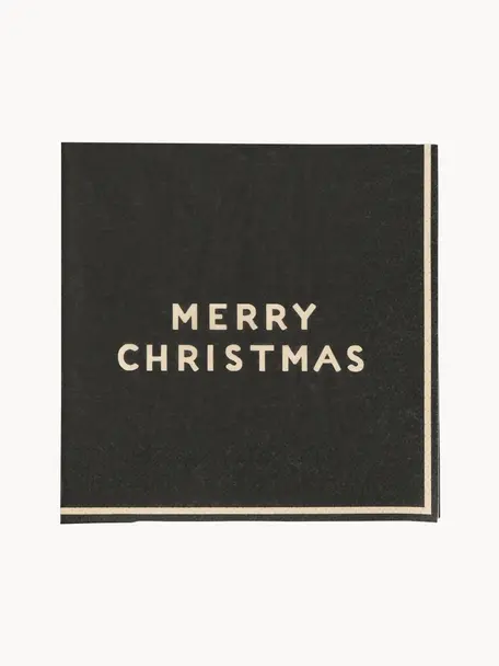 Serviettes en papier Merry, 20 pièces, Papier, Noir, larg. 33 x long. 33 cm
