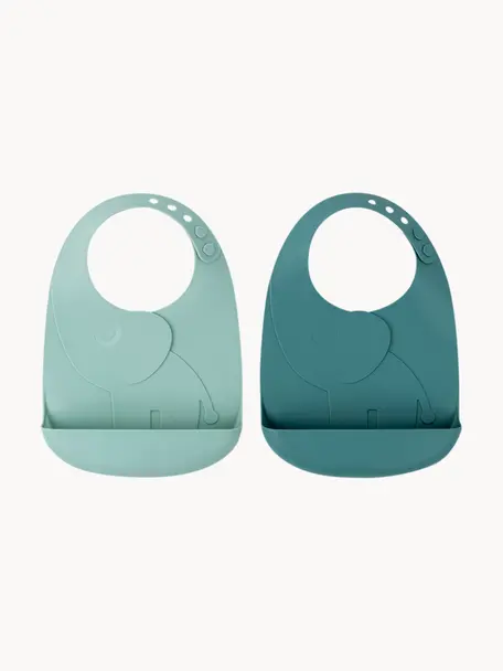 Set 2 bavaglini in silicone Peekaboo, 100% silicone, Petrolio, azzurro, Larg. 19 x Alt. 27 cm