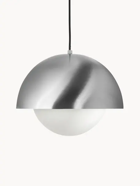 Hanglamp Lucille, Baldakijn: geborsteld metaal, Wit, zilverkleurig, Ø 35 x H 30 cm