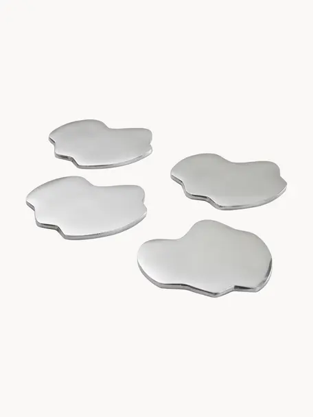 Dessous de verre de forme organique Micah, 4 élém., Aluminium, enduit, Argenté, Ø 10 cm