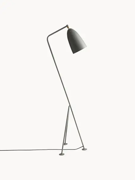 Kleine leeslamp Gräshoppa, verstelbaar, Lamp: gepoedercoat staal, Decoratie: messing, Mat grijs, H 125 cm