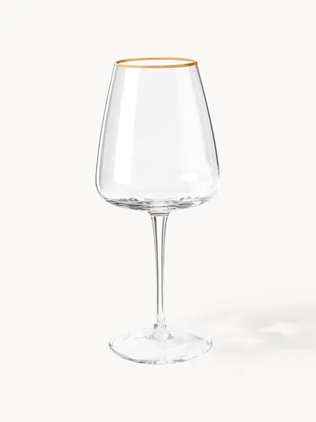 Bicchieri da vino bianco in vetro soffiato Ellery 4 pz, Vetro, Trasparente con bordo oro, Ø 9 x Alt. 21 cm, 400 ml