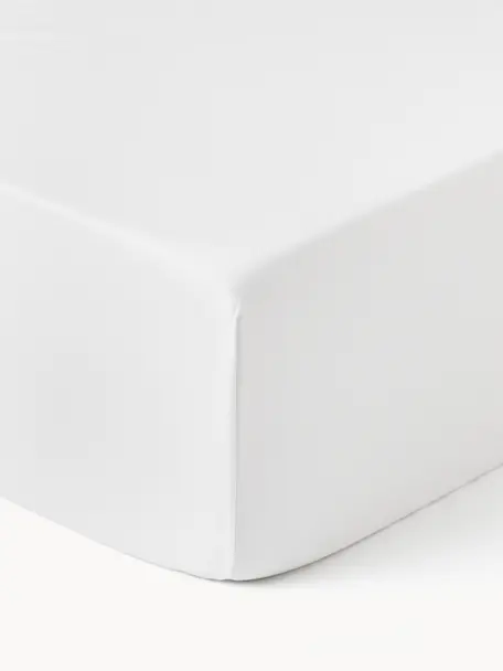 Lenzuolo con angoli boxspring in cotone Premium, Bianco, Larg. 90 x Lung. 200 cm, Alt. 35 cm