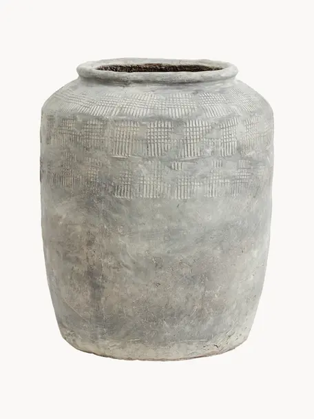 Cache-pot artisanal Cema, 80 % ciment, 20 % plastique, Gris clair, Ø 45 x haut. 56 cm