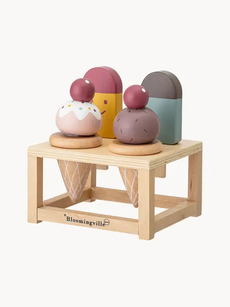 Set 5 giocattoli  gelato Hasham, Pannello di fibra a media densità (MDF), Multicolore, Larg. 14 x Alt. 15 cm