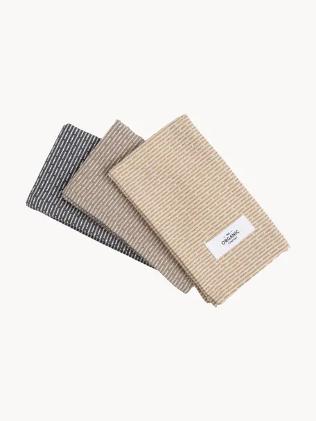 Theedoeken Joseph van biokatoen, set van 3, 100% katoen (Bio), GOTS-gecertificeerd, Beige, taupe, antraciet, B 30 x L 35 cm