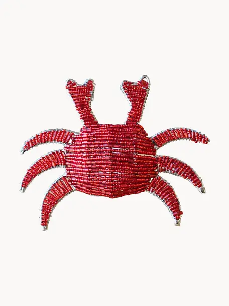 Ronds de serviette en perles de verre Crab, 2 pièces, Perles de verre, métal, revêtu, Rouge, larg. 6 x haut. 4 cm