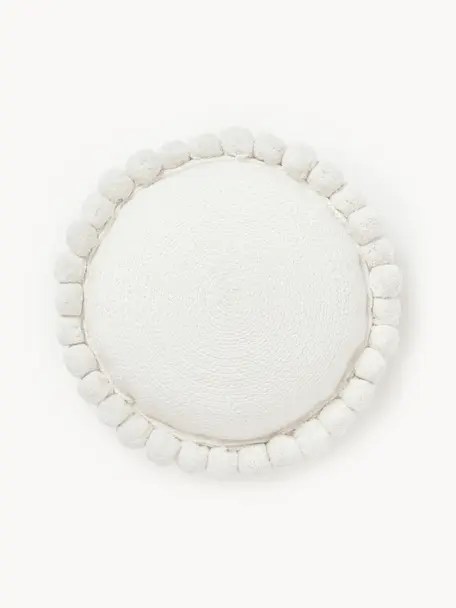 Coussin décoratif rond avec pompons Deva, Blanc cassé, Ø 40 cm