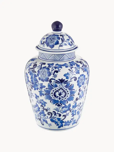 Tibor de porcelana Annabelle, Porcelana, Azul, blanco, Ø 20 cm