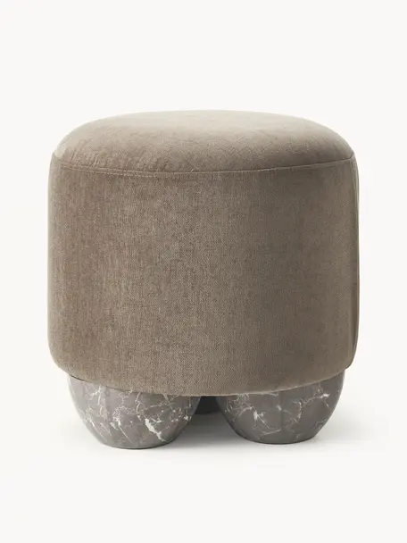 Pouf imbottito in tessuto Lino, Rivestimento: 100% poliestere Con 40.00, Piedini: metallo, laminato Il mate, Tessuto taupe, Ø 46 x Alt. 45 cm