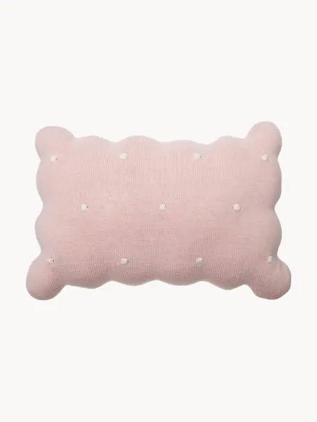 Coussin douillet en coton brodé à la main Biscuit, Rose pâle, blanc cassé, larg. 25 x long. 35 cm