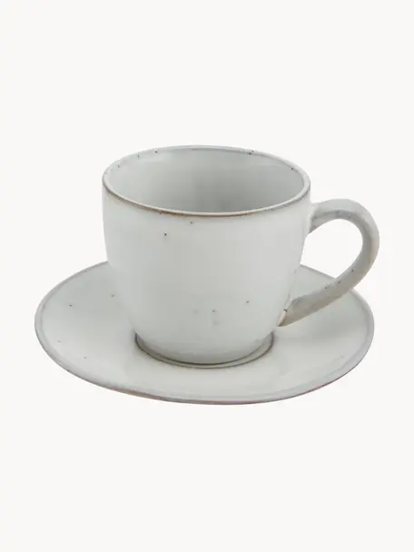 Tasse avec sous-tasse artisanale Nordic Sand, Grès cérame, Gris clair, chiné, Ø 8 x haut. 7 cm, 150 ml