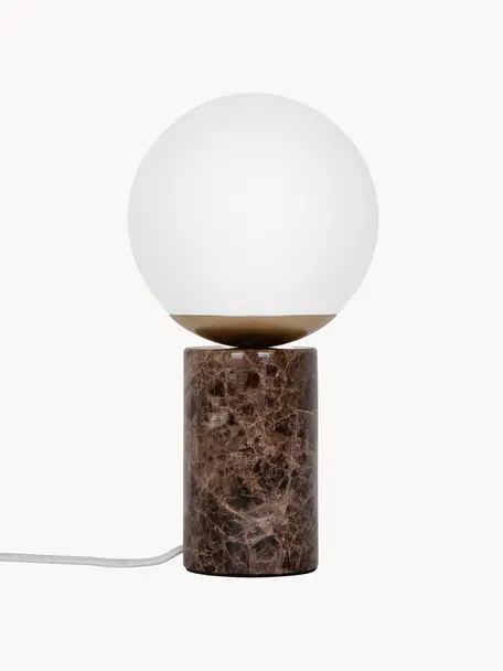 Kleine Tischlampe Lilly mit Marmorfuß, Lampenschirm: Glas, Lampenfuß: Marmor, Cremeweiß, Braun, marmoriert, Ø 15 x H 29 cm