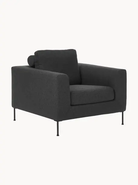 Sofa fauteuil Cucita, Bekleding: geweven stof (100% polyes, Frame: massief grenen, FSC-gecer, Poten: gelakt metaal, Geweven stof antraciet, B 98 x D 94 cm