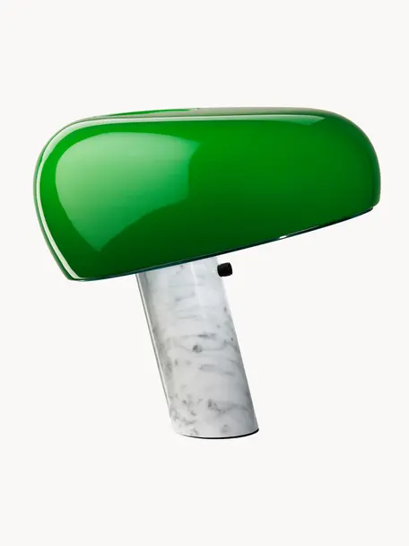 Lampa stołowa z marmuru z funkcją przyciemniania Snoopy, Stelaż: marmur, Ciemny zielony, biały, marmurowy, Ø 47 x W 47 cm