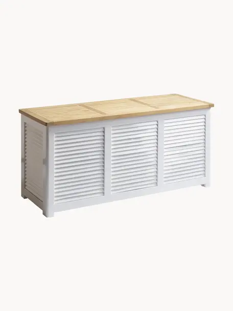 Coffre de rangement en bois Classic, Teck, blanc, larg. 130 x haut. 60 cm