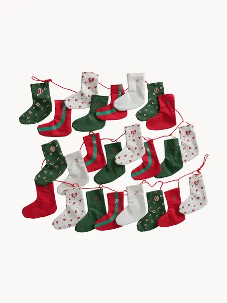 Adventní kalendář Socky, D 280 cm, Plst, Zelená, červená, bílá, D 280 cm