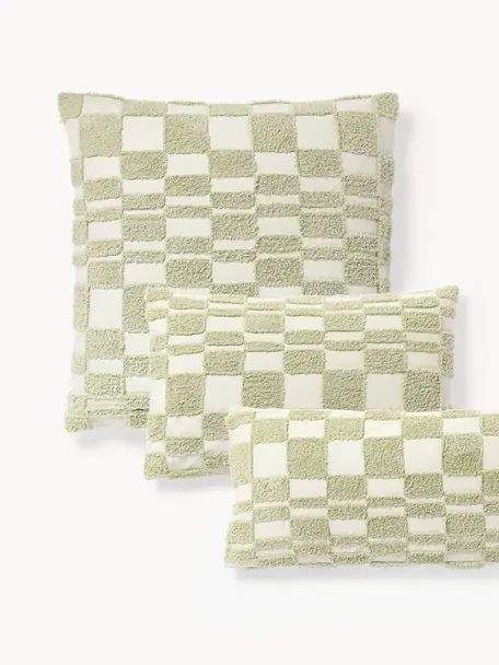 Taie d'oreiller en percale de coton avec ornementation tuftée Scout, Vert clair, larg. 50 x long. 70 cm