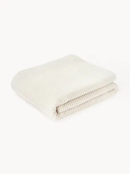 Decke Kylen aus Cord, Vorderseite: Cord (90 % Polyester, 10 , Rückseite: Teddy (100 % Polyester) D, Off White, Cremeweiß, B 140 x L 190 cm