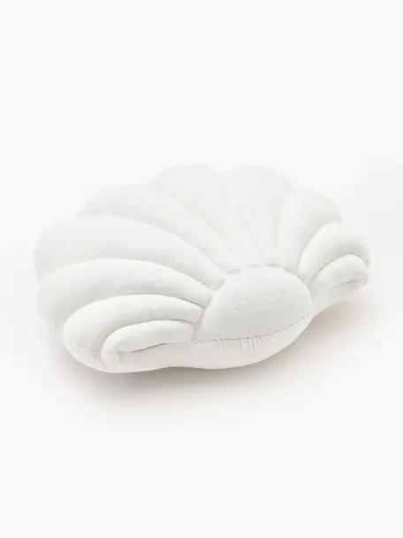 Cuscino in lino a forma di conchiglia Shell, Retro: 100% cotone, Bianco latte, Larg. 34 x Lung. 38 cm