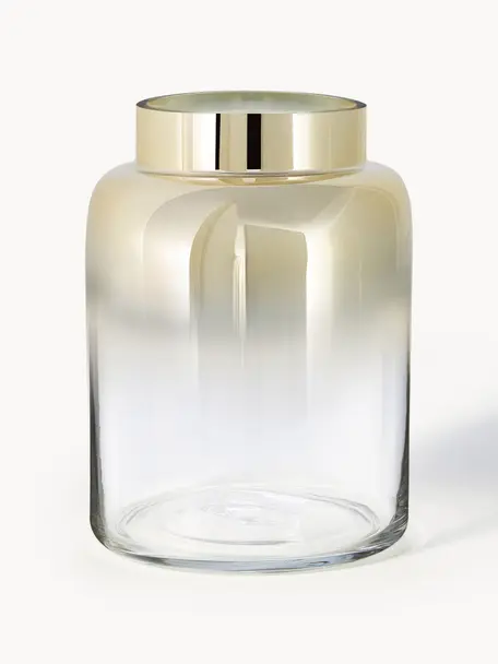 Vaso in vetro soffiato Uma, Vetro laccato, Trasparente, dorato, Ø 15 x Alt. 20 cm