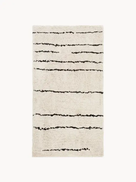 Flauschiger Hochflor-Teppich Dunya, handgetuftet, Flor: 100% Polyester, Beige, Schwarz, B 300 x L 400 cm
