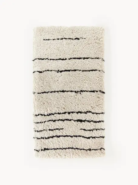 Ručne tuftovaný huňatý koberec s vysokým vlasom Dunya, Krémová, čierna, Š 300 x D 400 cm