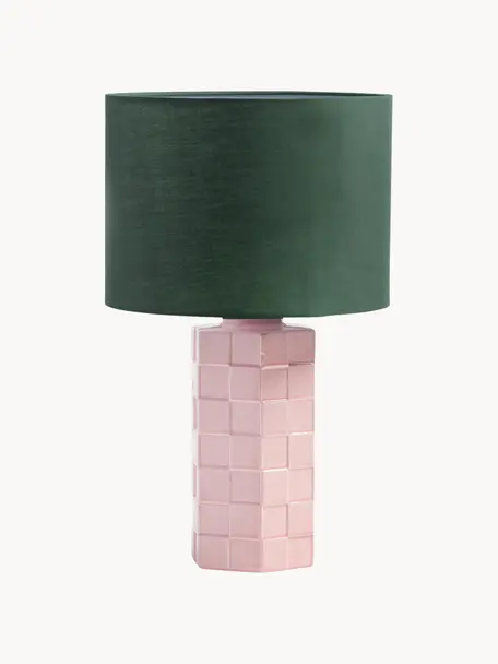 Lampe à poser en grès Check, Vert foncé, rose pâle, Ø 25 x haut. 42 cm