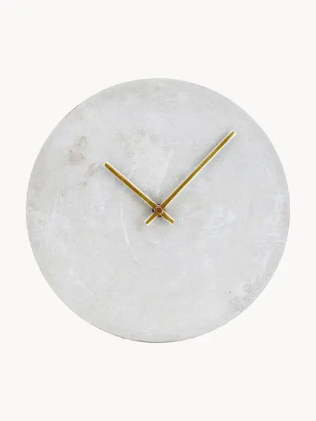 Wandklok Watch van beton, Beton, Lichtgrijs, goudkleurig, Ø 28 x H 4 cm