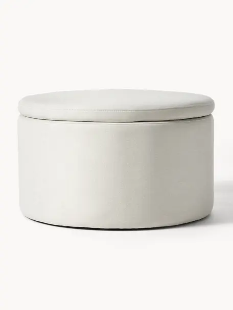 Pouf XL imbottito con vano contenitore Alida, Rivestimento: 100% poliestere Con 35.00, Tessuto bianco latte, Ø 70 x Alt. 42 cm