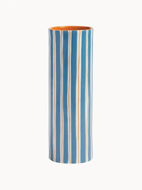 Vaso dipinto a mano in porcellana Ray, Porcellana, Blu, bianco sporco, arancione, Ø 8 x Alt. 24 cm