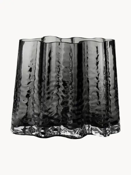 Ručně foukaná skleněná váza se strukturovaným povrchem Gry, Foukané sklo, Antracitová, transparentní, Š 24 cm, V 19 cm