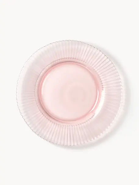 Platos postre con relieves Effie, 4 uds., Vidrio, Rosa claro, Ø 21 cm