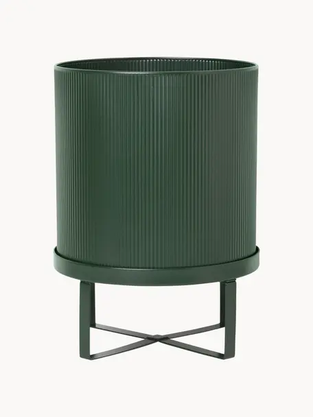 Cache-pot strié Bau, haut. 38 cm, Acier, revêtement par poudre, Vert foncé, Ø 28 x haut. 38 cm