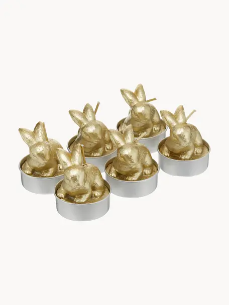 Teelichter-Set Rabbits, 6-tlg., Wachs, Goldfarben, Ø 6 x H 10 cm