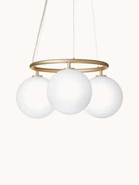 Hanglamp met glazen bollen Miira, Goudkleurig, wit, Ø 54 x H 25 cm