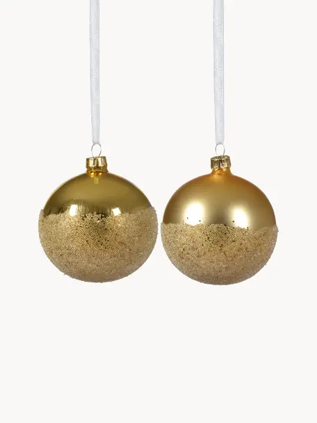 Kerstballen Flossy, set van 6, Glas, Goudkleurig, Ø 8 cm